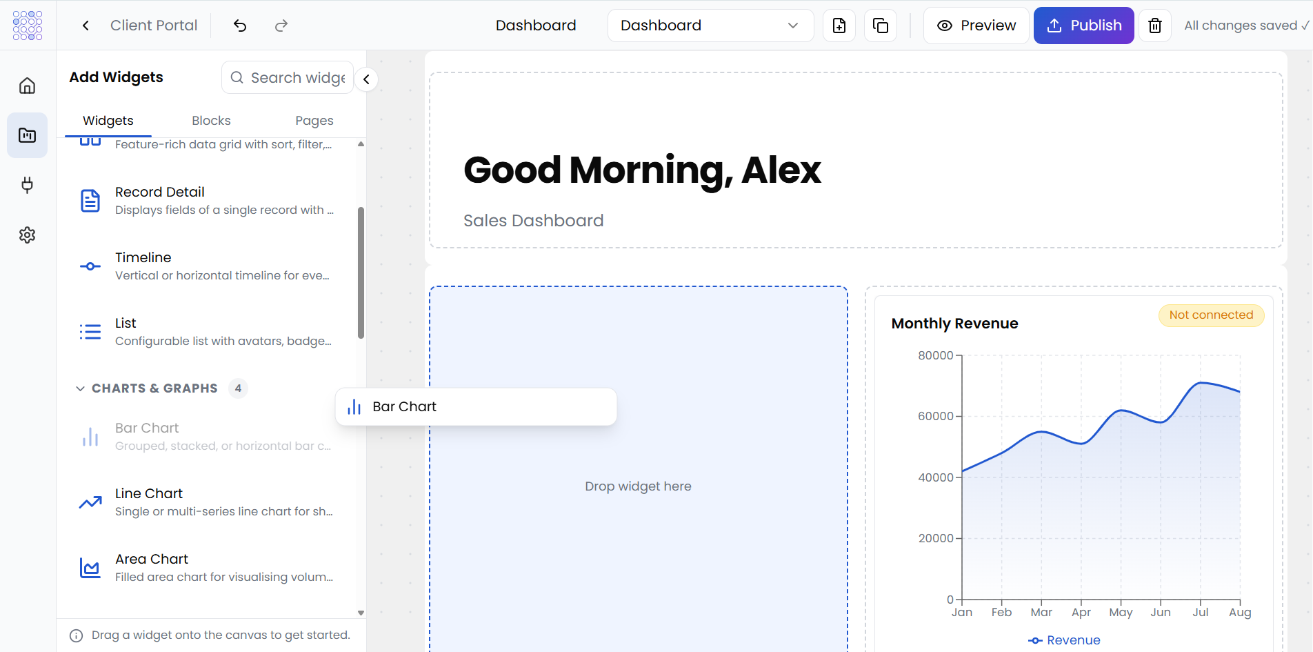 Huddle visual builder canvas