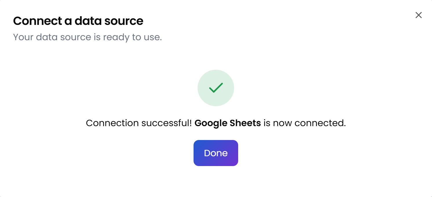 Connection successful — Google Sheets is now connected